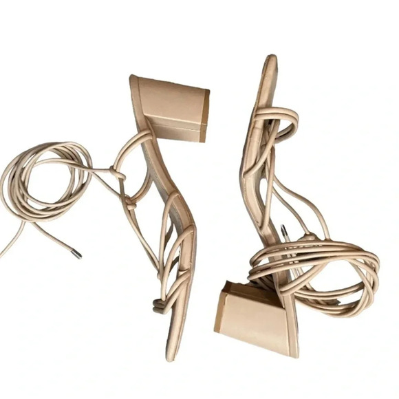 Women's Block Heel Sandals Lace Up Square Toe Strappy Size 9 Beige - Picture 4 of 5